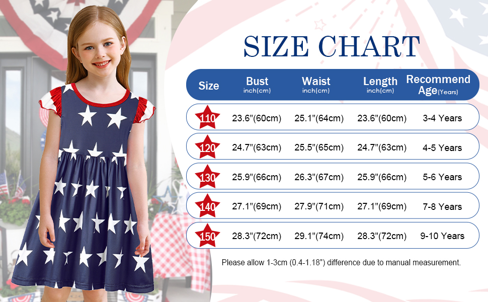 4th of July Dress Girls American Flag Striped Flutter Sleeve Independence Day Dresses Swing Sundress