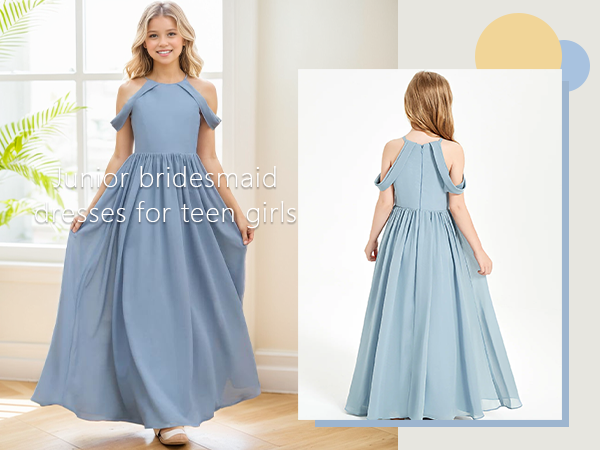 chiffon halter junior bridesmaid dresses for teen girls off the shoulder long flower girl dresses