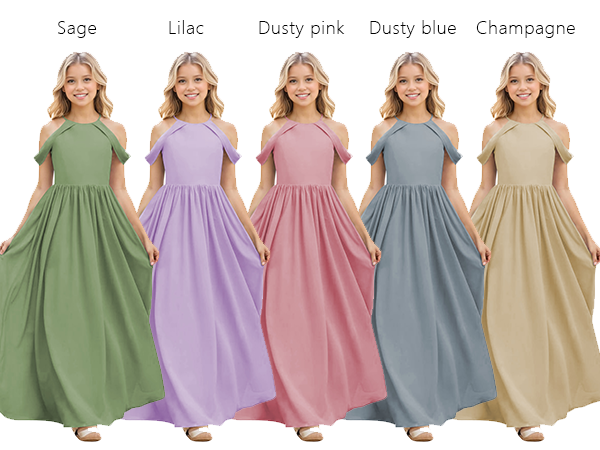 dusty blue pink lilac sage green champagne flower girl dresses for teen girls chiffon halter