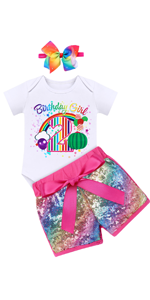 1st/2nd/3rd/4th/5th Birthday Outfit Girl Baby Toddler Short Sleeve Romper/T-shirt+Rainbow Sequin