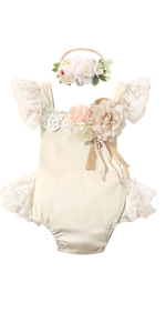 Baby Girl Clothes Sleeveless Floral Lace Embroidery Romper Tulle Dress+Headband Outfit Photography