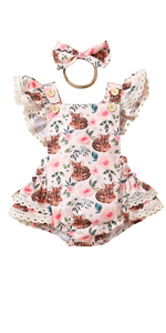 Baby Girls Boho Lace Romper Ruffle Birthday Cake Smash Outfit With Headband