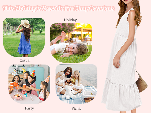 girls summer casual sleeveless dresses flowy tiered maxi dress