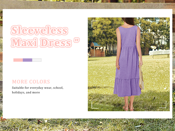 girls summer casual sleeveless dresses flowy tiered maxi dress