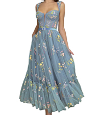 flower embroidery tulle prom dress tea length sleeveless formal party dress spaghetti strap fairy