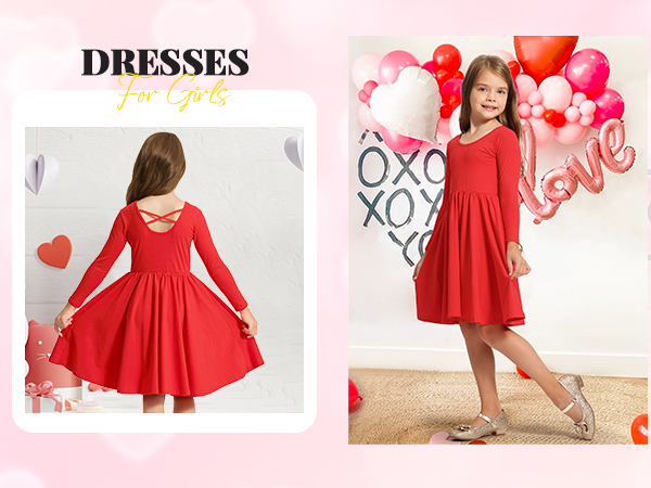 Red long sleeve dress for girls Valentine