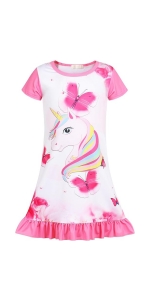 Girls Summer Dress Unicorn Short Sleeve A-Line Swing Sundress Casual Twirly Beach Dresses