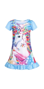 Unicorn Dress for Girls Casual Summer A-Line Swing Sundress Short Sleeve Playwear Twirling Dresses