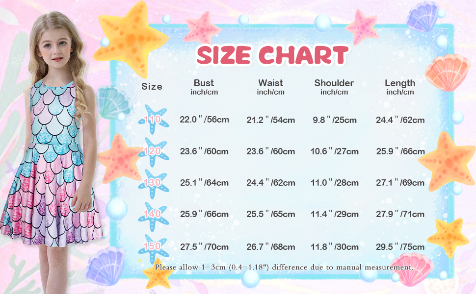 Summer Dress for Girls Mermaid Sleeveless Tank Dresses Casual A-Line Swing Sundress Mermaids Outfit