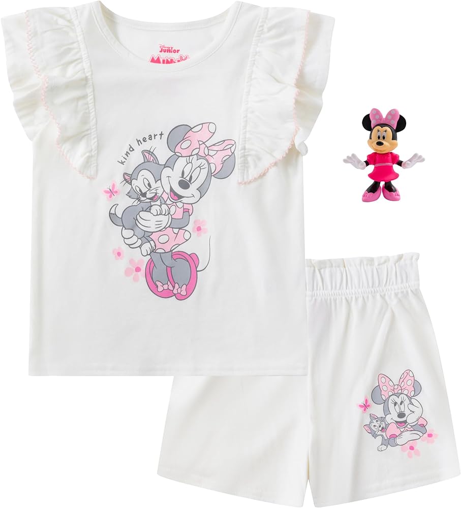 Disney Minnie Mouse Girls Short Sleeve T-Shirt & Shorts Set with 1 Toy for Toddlers