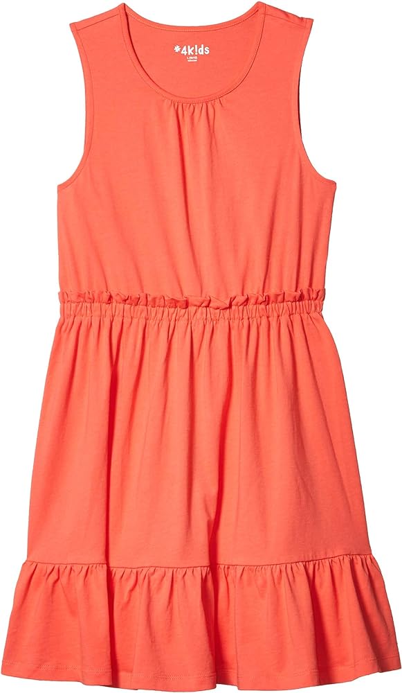 #4K!DS Girl's Essential Tiered Dress (Little Kids/Big Kids) Coral SM (6-6X Little Kid)