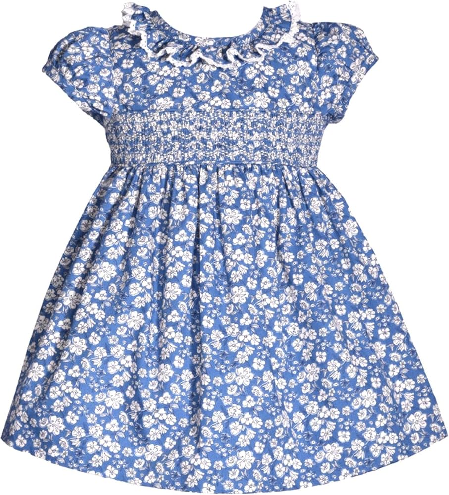 Bonnie Jean Girls Smocked Dresses (5, Blue Mini Floral