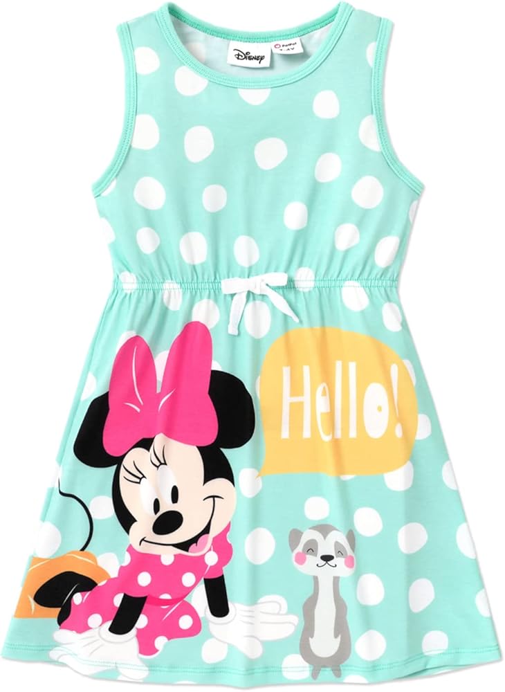 Disney Mickey and Friends Toddler Girl Character Polka Dots Pattern Tank Dress 2-6 Years