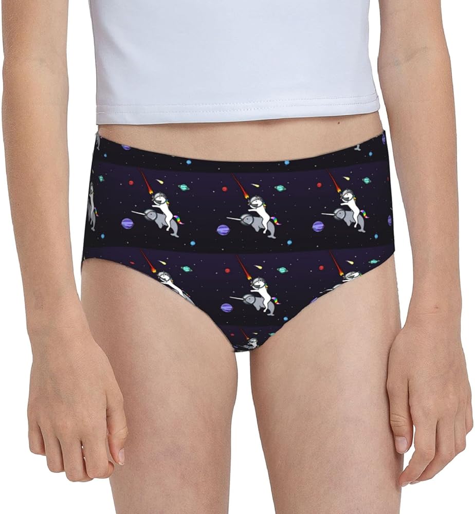 Augenstern Cotton Underwear Funny Unicorn Riding Narwhal In Space Girls'Briefs Soft Underpants X-Small White