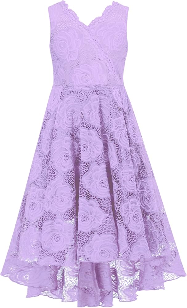 YiZYiF Girls Vintage Lace Dresses Sleeveless Floral A-Line Wedding Party Dress Hi-Lo Flower Girl Dress