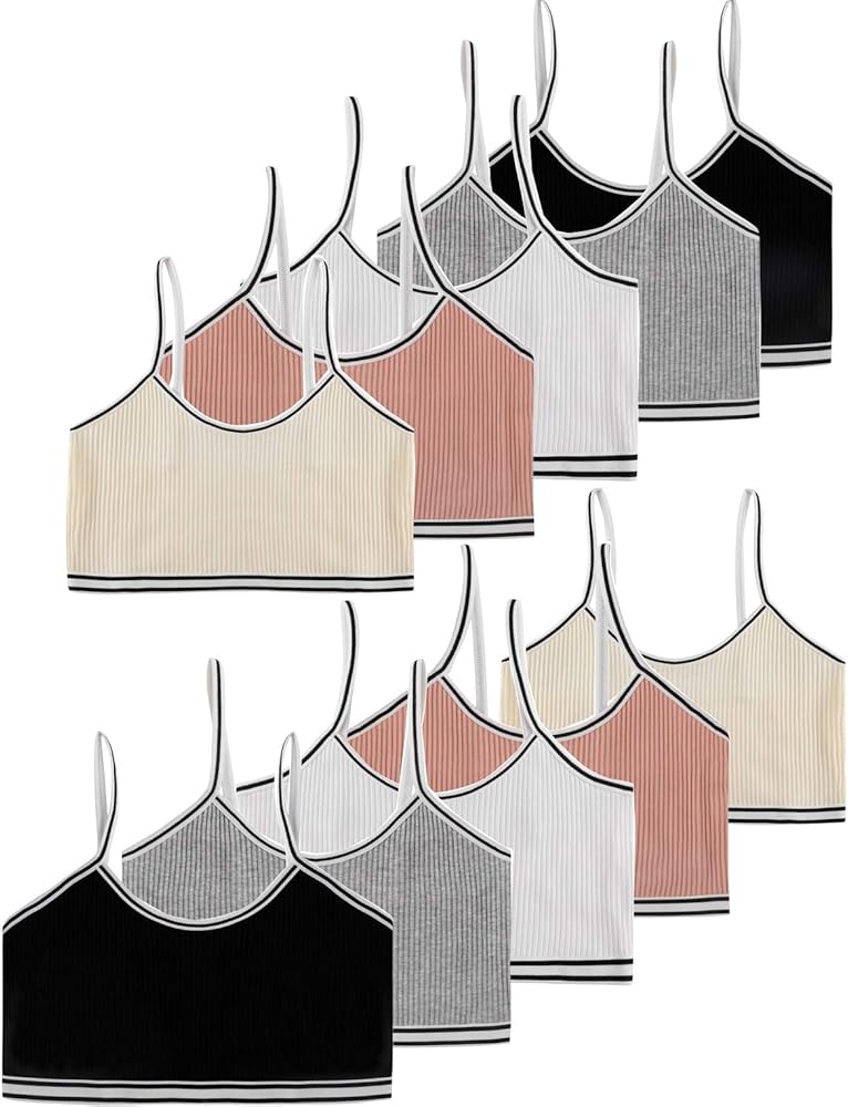 10 Pack Girls Cotton Spandex Cami Crop Training Bras, Large (14)