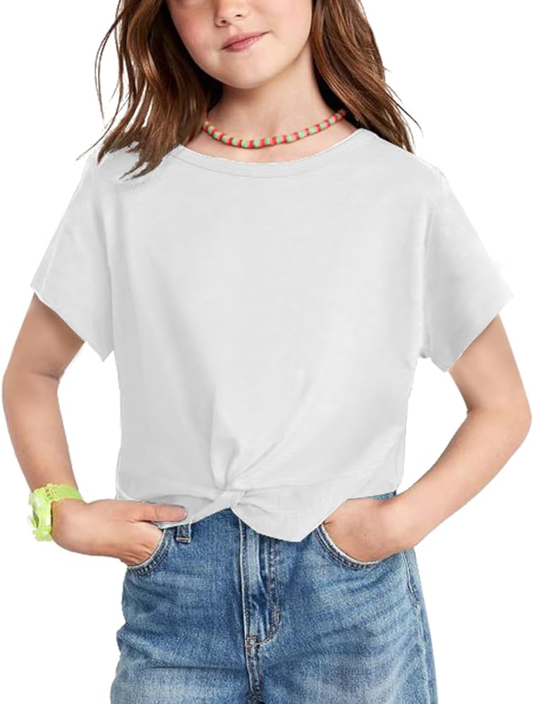 Girl Shirts Twist Front Blouses Casual Tunic Tee Shirt Tops Size 5-6 Years White