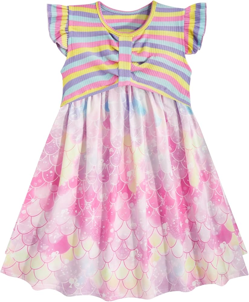 Vieille Little Girls Summer Dress Kids Casual Dresses Flutter Sleeve Swing Patchwork Sundress for 3-8 Years