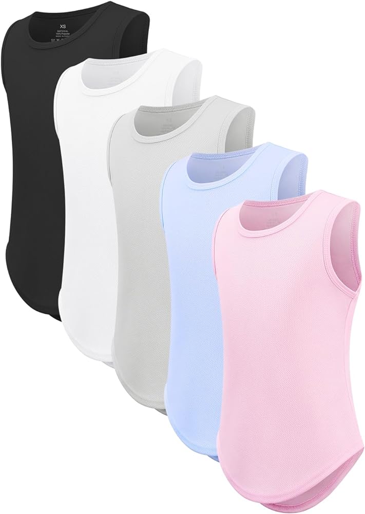 5 Packs Girls Active Dry Fit Athletic Tank Top Performance Tank Workout Tank Tops for Exercise