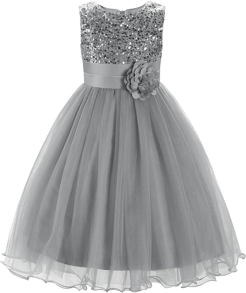 JerrisApparel Little Girls' Sequin Mesh Flower Ball Gown Party Dress Tulle Prom