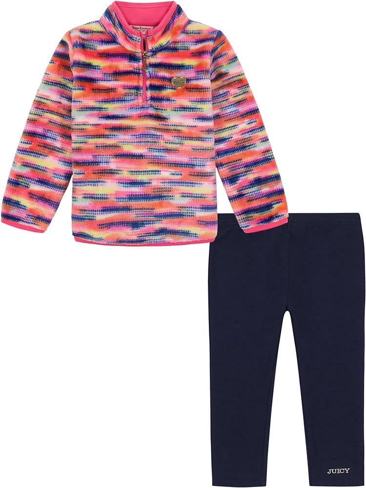 Juicy Couture Girls' Track Suit, 2 Piece Silky Sherpa and Legging Set, Polyester, Long Sleeve, Athletic Fit, Machine Washable