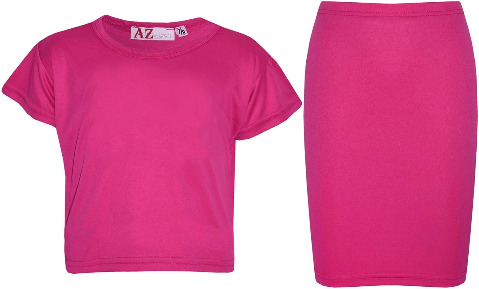 Kids Girls Plain Pink Crop Top & Pencil Skirts Two Piece Party Dress Outfit Sets