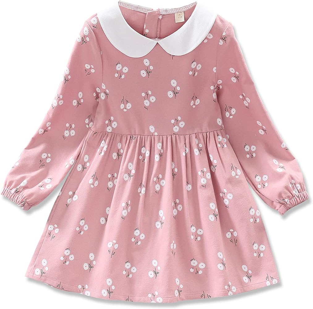 VINUOKER Toddler Fall Winter Long Sleeve Cotton Dress Toddler Girl Clothes Little Girls Floral Dress Tunic Dress 2-7Years