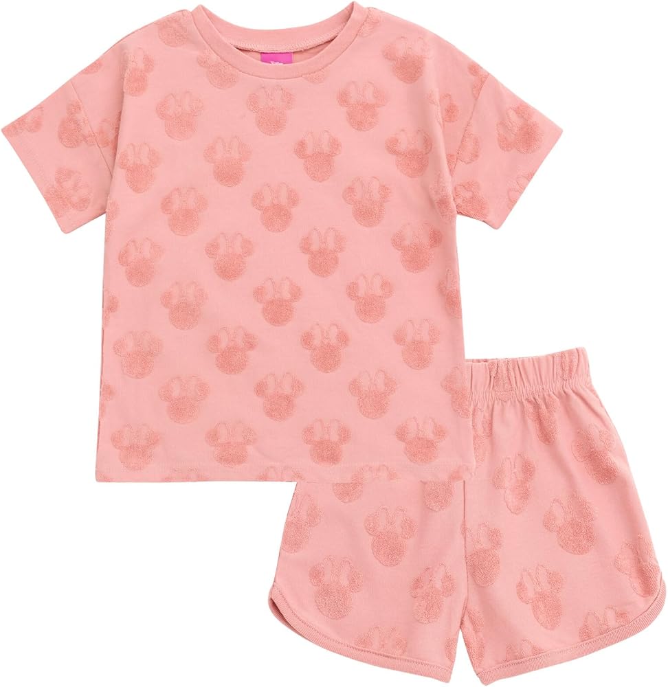 Disney Minnie Mouse French Terry Drop Shoulder T-Shirt and Dolphin Shorts Outfit Set Infant to Little Kid