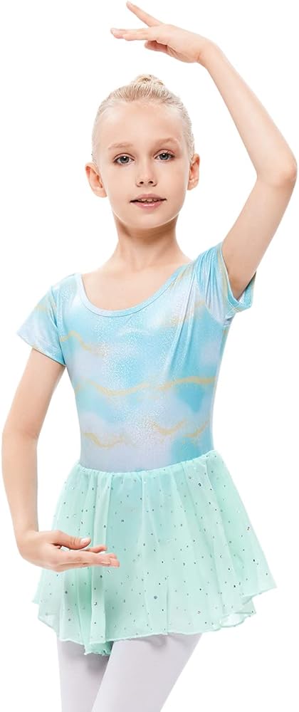 Toddler Girls Ballet Leotards with Skirt Classic Short Sleeve Dance Gymnastic Ballerina Outfit Dress 3-12 Years