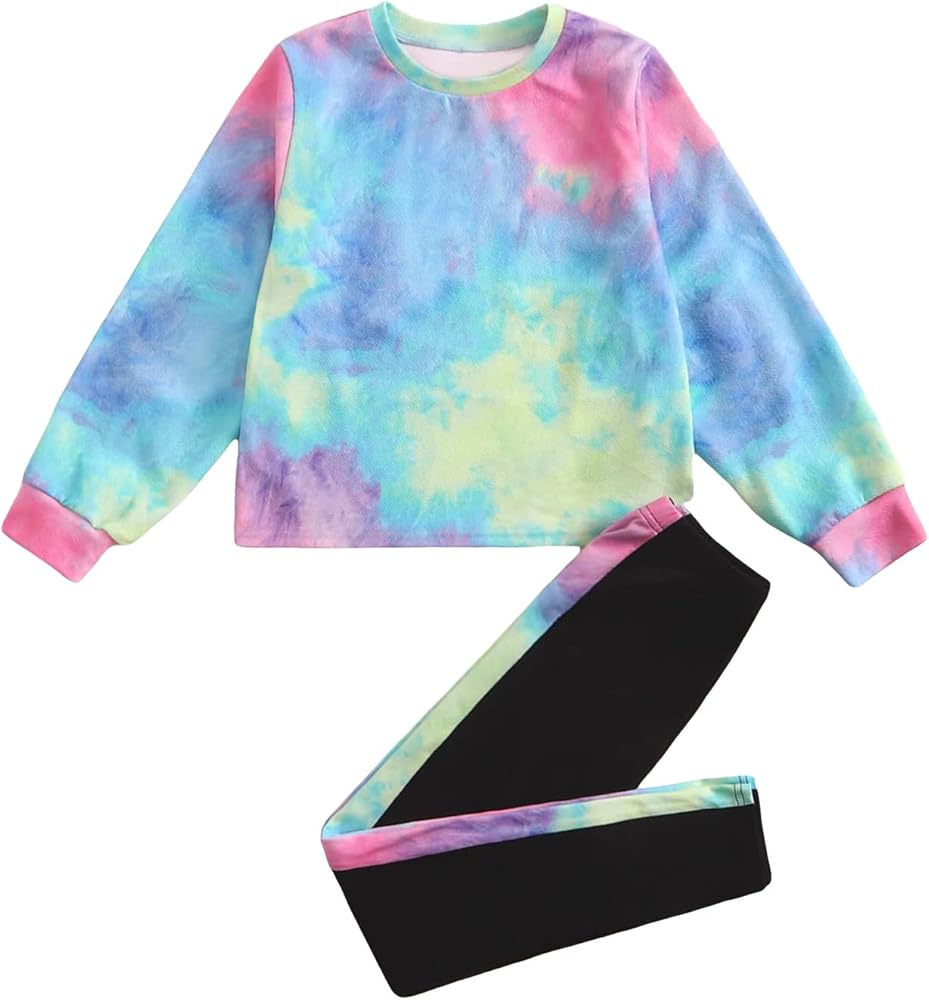 SOLY HUX Girl's Graphic Print Long Sleeve Sweatshirt Top and Pants Set 2 Piece Outfits Tie Dye Multicoloured 10Y