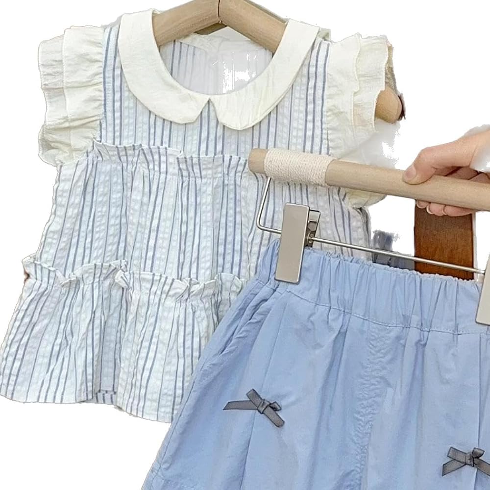 Two-piece set for girls with striped shirt and pleated pants