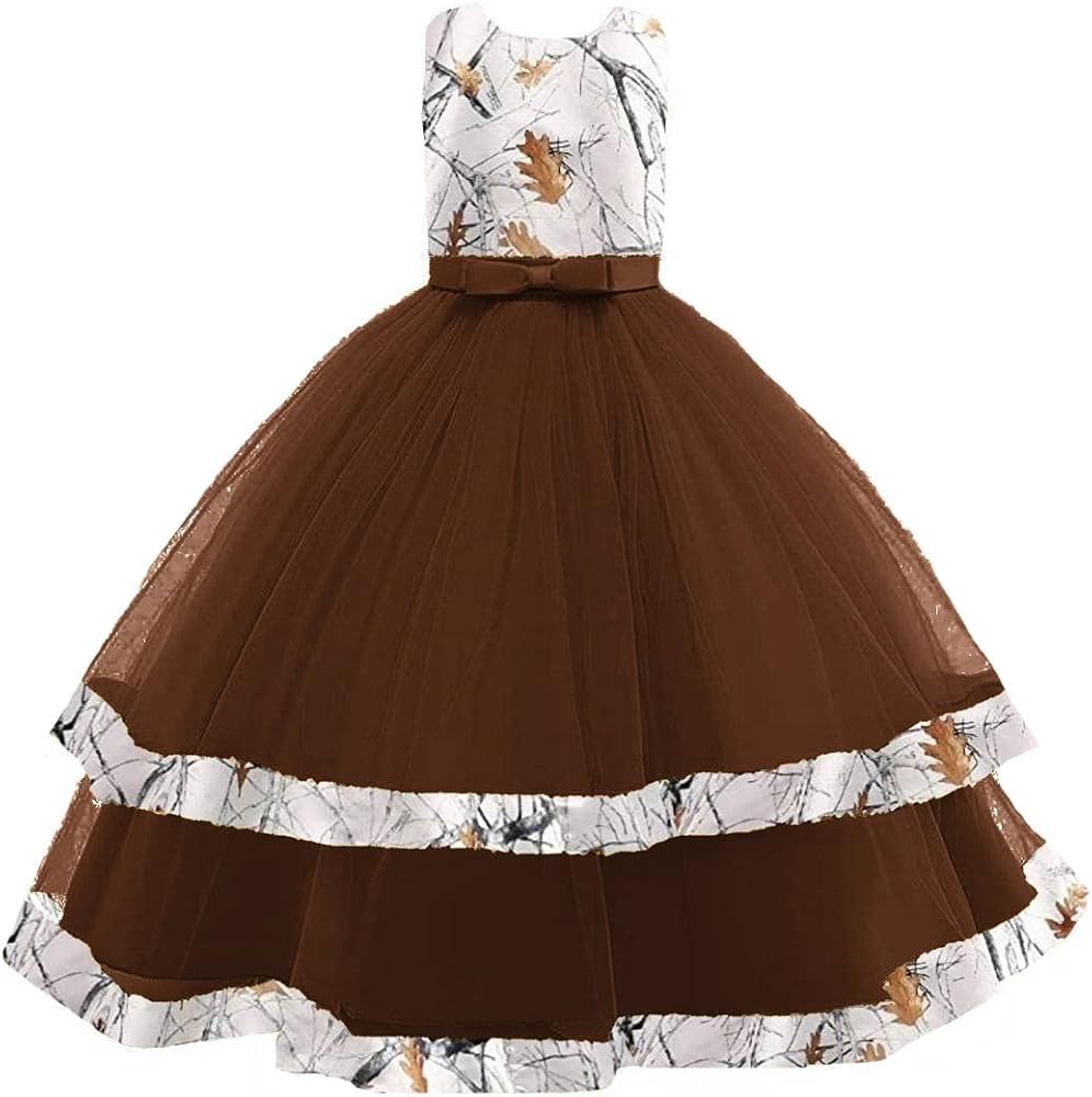 YINGJIABride Princess Junior Bridesmaid Dresses Camo and Tulle Tutu Flower Girl Dress Chocolate Child 4