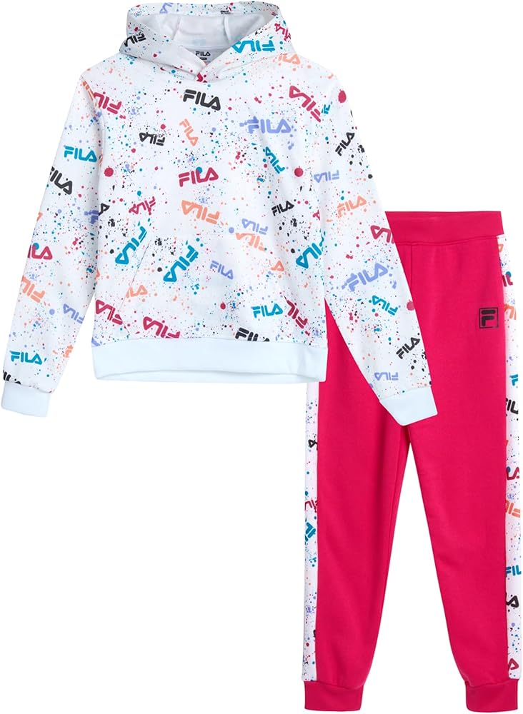 Fila Girls' Active Sweatsuit Set - 2 Piece Performance Fleece Hoodie Sweatshirt and Jogger Sweatpants - Activewear Set, 7-12