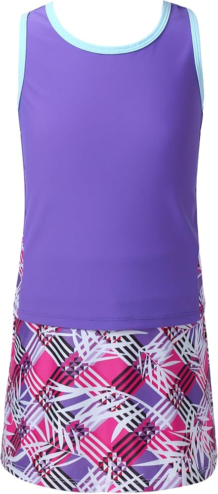 Hansber Kids Girls Sleeveless Tennis Golf Dress Outfits Athletic Tank Top and Skirt with Built in Shorts Tracksuit Sets