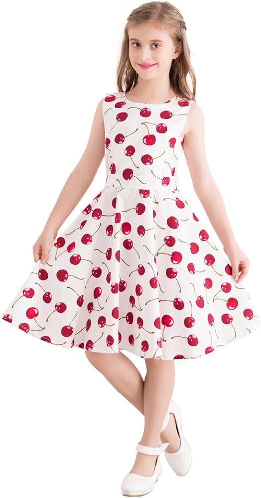 Girls Special Occasion Dress Swing Casual Dress Vintage 50's Floral Point Tea Party Dress 3-12 Years