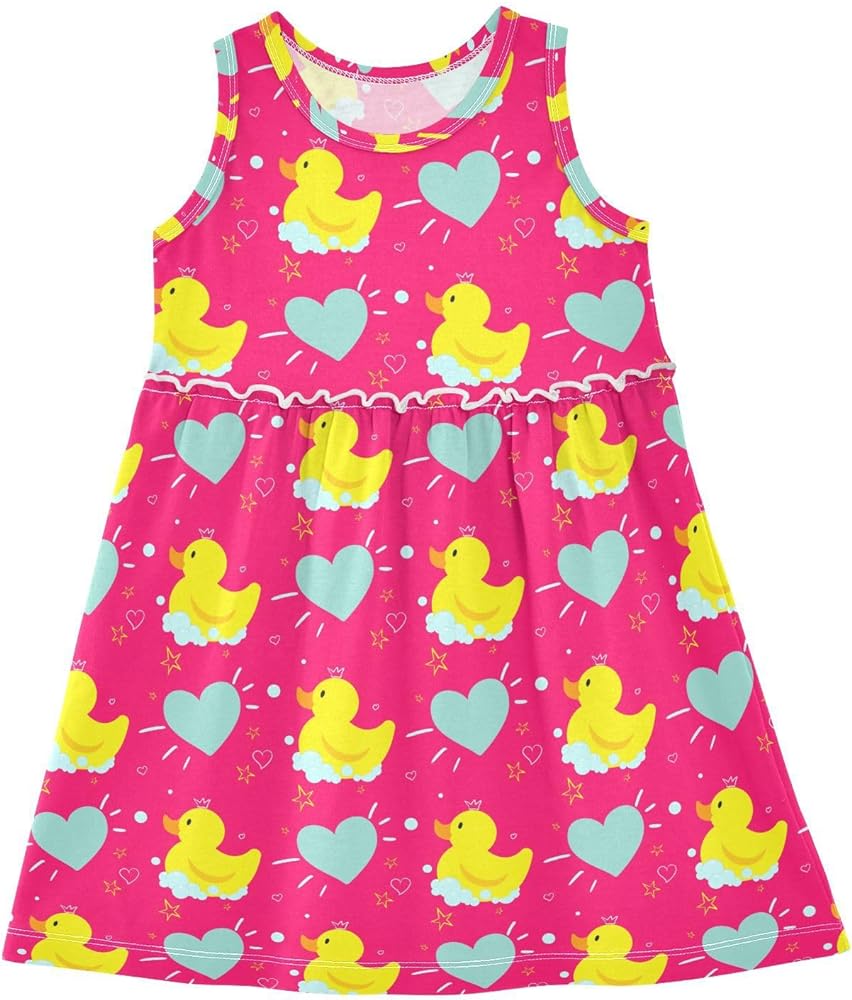 Rubber Ducks Hearts Girls Dresses Sleeveless Girls Maxi Dress Toddler Dress for Girl Kids Toddler Party,2T