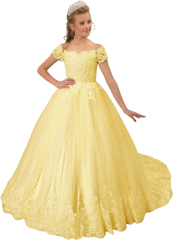 Off The Shoulder Flower Girls Dresses for Wedding Tulle Princess Pageant Dress Kids