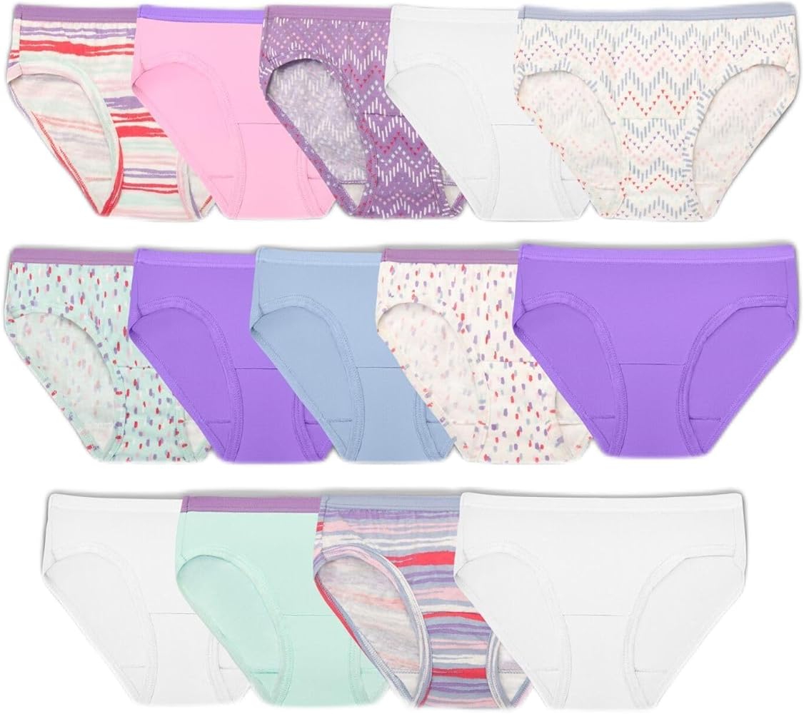 Fruit of the Loom Girls Eversoft Hipster Underwear 14 Pack, 10, Assorted