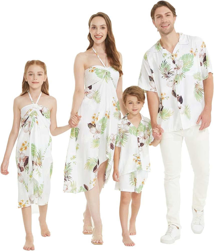 Matchable Family Hawaiian Luau Men Women Girl Boy Clothes in Pineapple Garden White