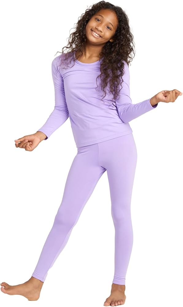 LAPASA Girls Thermal Underwear Set Fleece Lined Long John Base Layer Top Long Sleeves & Bottom Ski Winter Extreme Cold G03 7-8 Years Light Purple