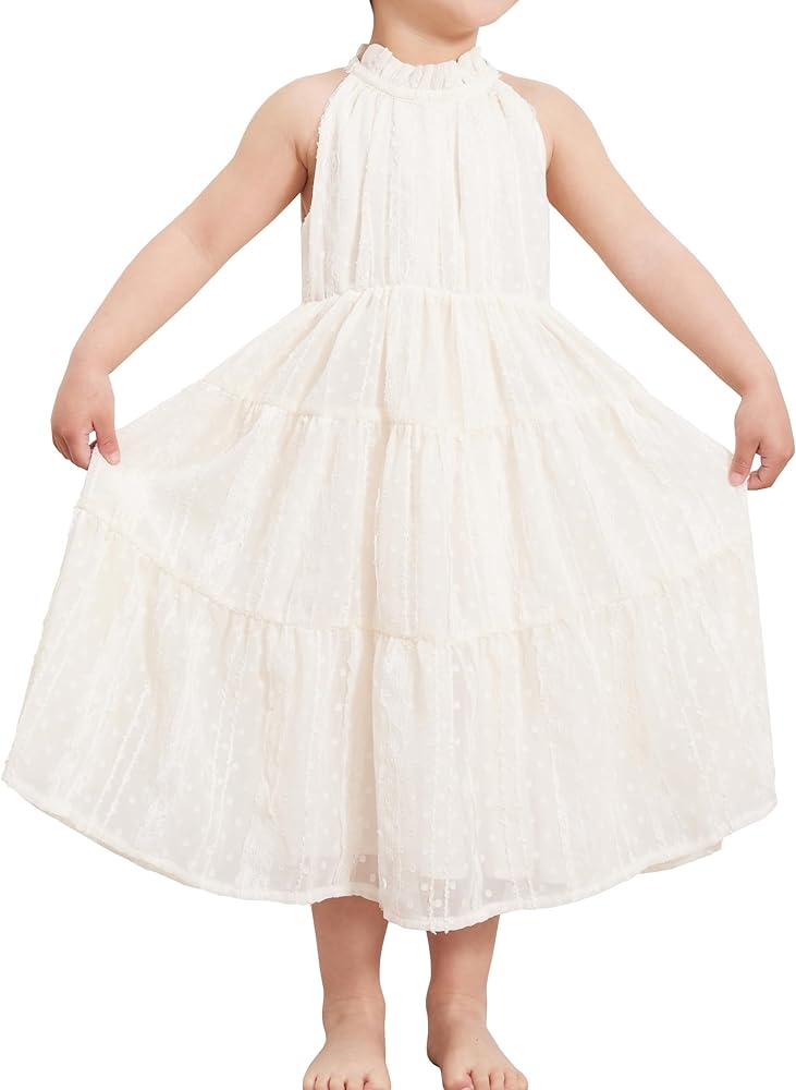 Girls Lace Dresses Halter Neck Beige Dress Maxi Dress 3 to 9 Years