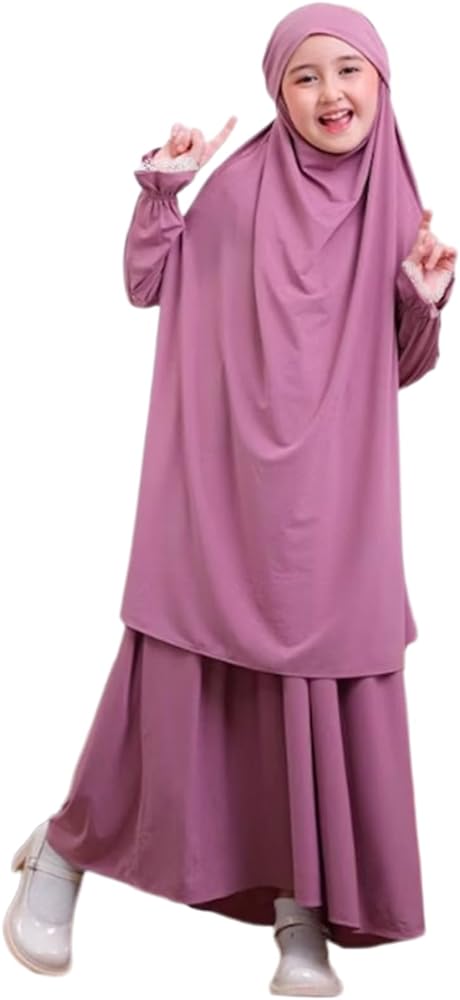 IKADEX Muslim Prayer Clothes For Girls Abaya Hijab Dress with Skirt 2pcs Ramadan Eid Arabian Outfits