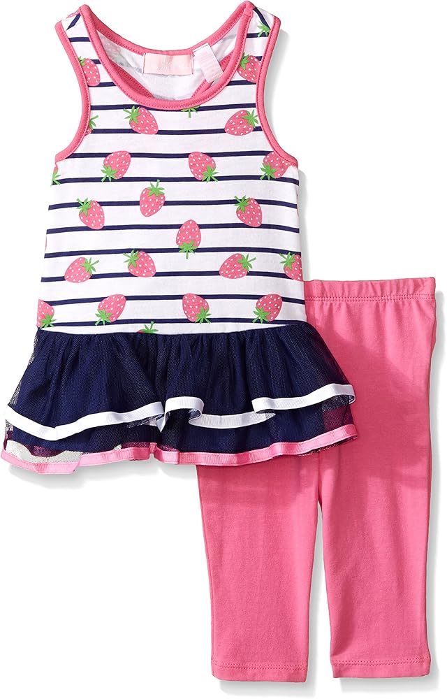 Kids Headquarters girls Printed Jersey/Tulle Tunic and Pink Capri