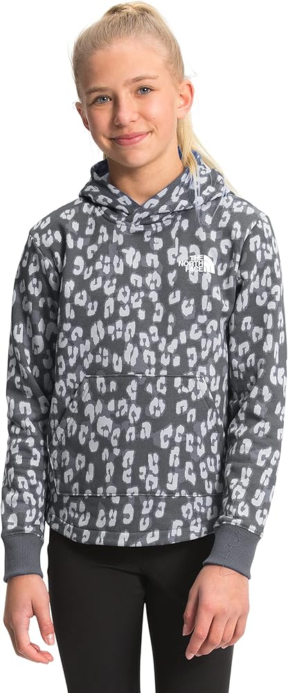 THE NORTH FACE Girls' Camp Fleece Pullover Hoodie Sweatshirt, Vanadis Grey Leopard Print, Large