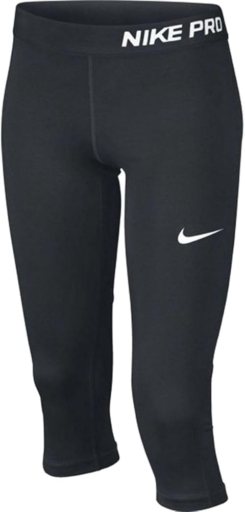 Nike Kids Girl's Pro Capri (Little Kids/Big Kids) Black/Black/Black/White MD (10-12 Big Kids)