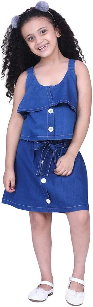 ADIVA Girls' Denim Top & Skirt Dress