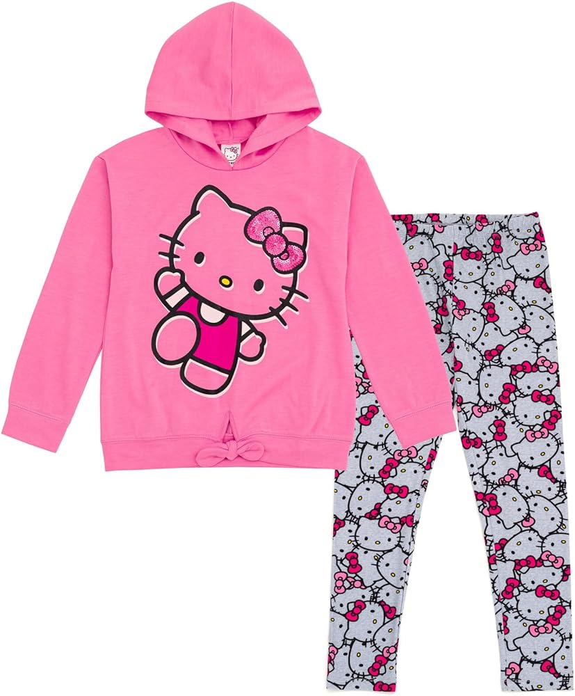 Hello Kitty Toddler Girls Pullover FleeceHoodie and Leggings Outfit Set Pink/Gray 5T