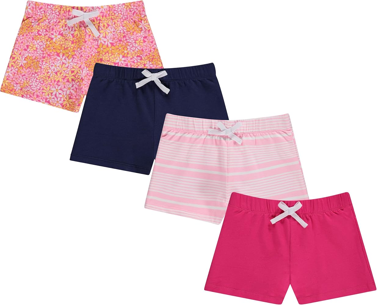 BTween 4-Pack Girls Shorts - Cotton French Terry Shorts for Girls - Kids Lounge, Sleep and Play Summer Clothing