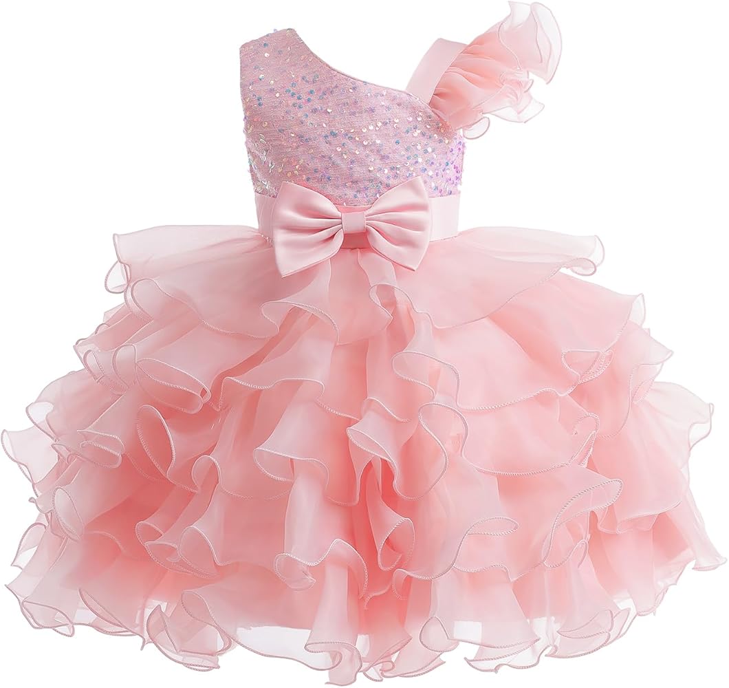 Miipat Girls Pageant Party Dress Ruffle Flower Kids Wedding Ball Gown Sequin Formal Princess Dress 4-9 Years