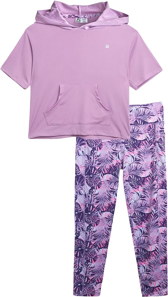 RBX Girls' Activewear Set - Short Sleeve Performance T-Shirt and Capri Leggings (4-12)